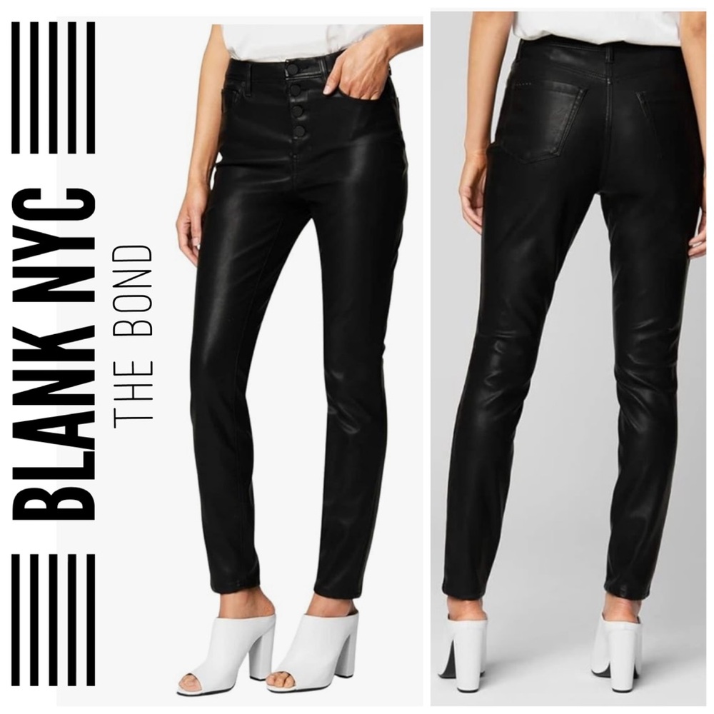 BLANK NYC The Bond Mid-Rise Skinny Faux Vegan Leather Spoiler Alert Pants Sz 25